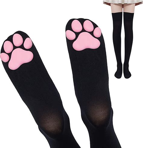 cat thigh highs|Amazon.com: Pink Cat Paw Pad Thigh High Socks Cute Kitten .